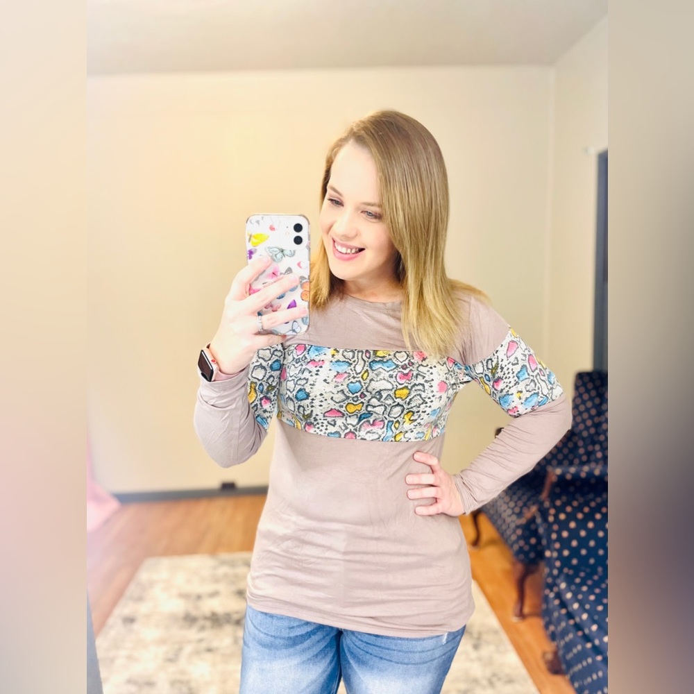 Mocha Long Sleeve w/Rattlesnake Print